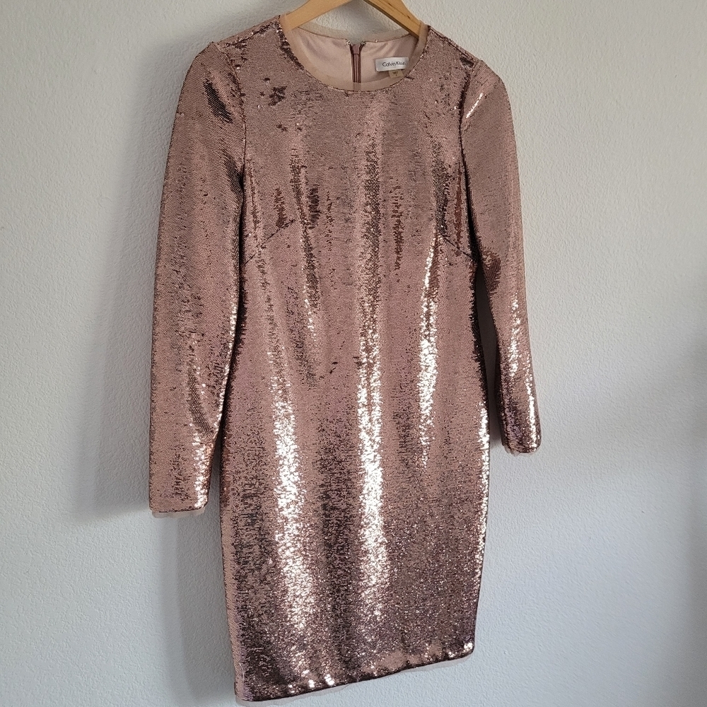 Calvin klein metallic rose gold sequin formal midi dress - Picture 13 of 15